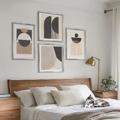 Wall art set Abstract shapes beige brown