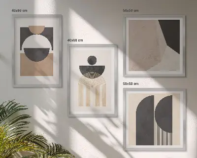 Wall art set abstract shapes in beige and brown