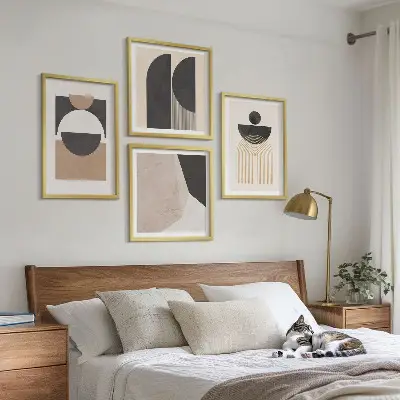 Wall art set abstract shapes in beige and brown