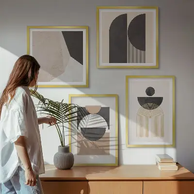 Wall art set abstract shapes in beige and brown