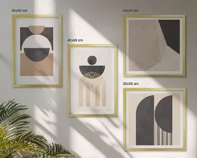 Wall art set Abstract shapes beige brown