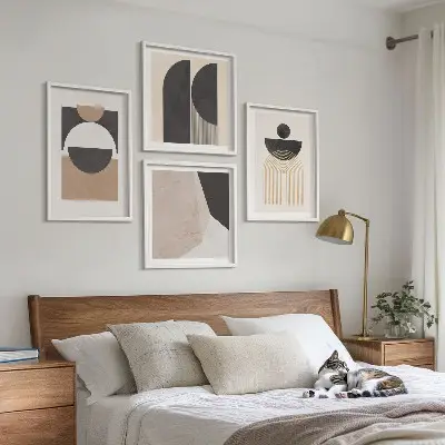 Wall art set abstract shapes in beige and brown