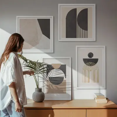 Wall art set abstract shapes in beige and brown