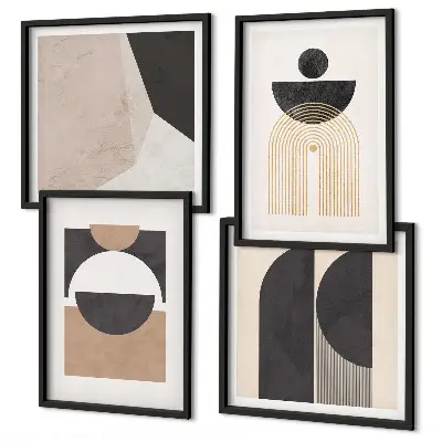Wall art set abstract shapes in beige and brown