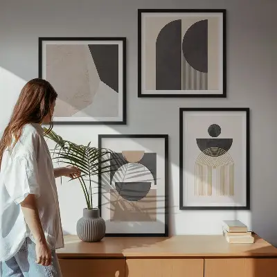 Wall art set Abstract shapes beige brown