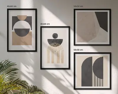 Wall art set abstract shapes in beige and brown