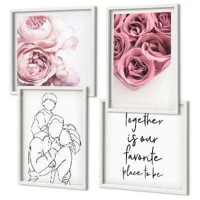 Family line-art rose bouquets wall art set of 4 pieces