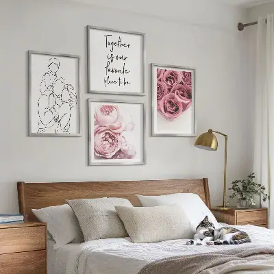 Family line-art rose bouquets wall art set of 4 pieces