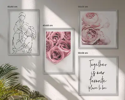 Family line-art rose bouquets wall art set of 4 pieces