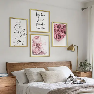 Family line-art rose bouquets wall art set of 4 pieces