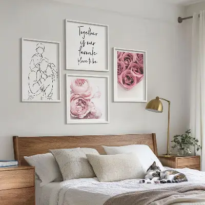 Family line-art rose bouquets wall art set of 4 pieces