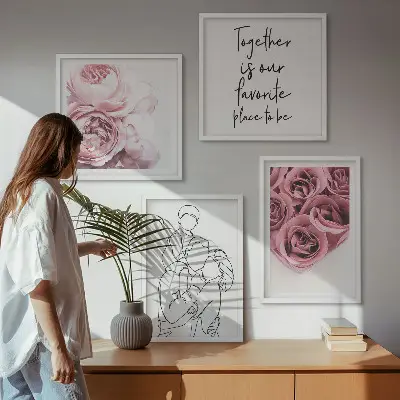 Family line-art rose bouquets wall art set of 4 pieces