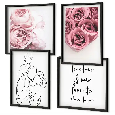 Family line-art rose bouquets wall art set of 4 pieces