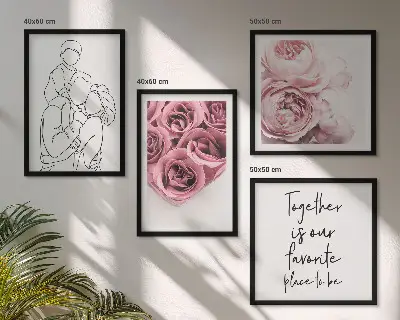 Family line-art rose bouquets wall art set of 4 pieces