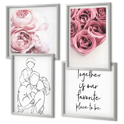 Family line-art rose bouquets wall art set of 4 pieces