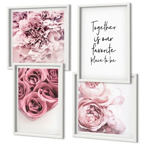 Multi-piece rose bouquet wall decor set with home inscription