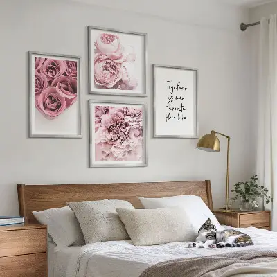 Multi-piece rose bouquet wall decor set with home inscription