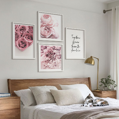 Multi-piece wall decor set Flowers bouquets of roses home inscription