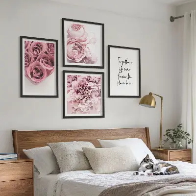 Multi-piece rose bouquet wall decor set with home inscription