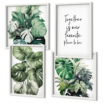 Green tropical leaves wall art set decorative botanical prints
