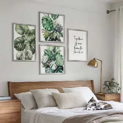 Green tropical leaves wall art set decorative botanical prints