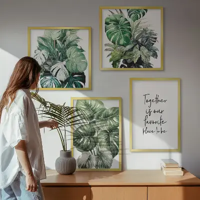 Green tropical leaves wall art set decorative botanical prints
