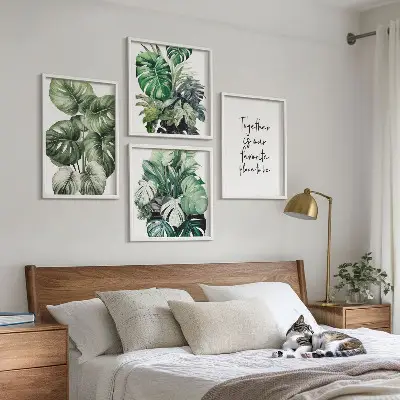 Green tropical leaves wall art set decorative botanical prints