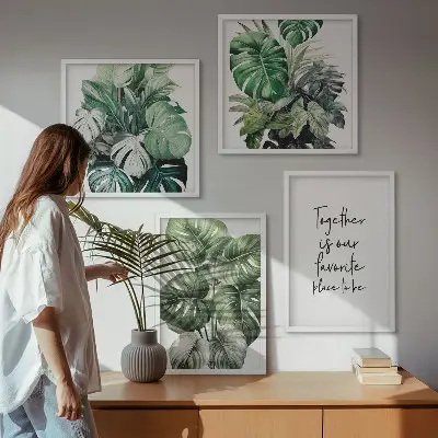 Green tropical leaves wall art set decorative botanical prints