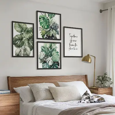 Green tropical leaves wall art set decorative botanical prints