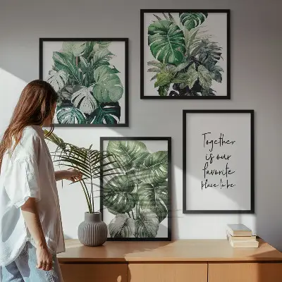 Green tropical leaves wall art set decorative botanical prints