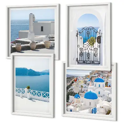 Multi-piece wall art set white buildings in Greece by the sea