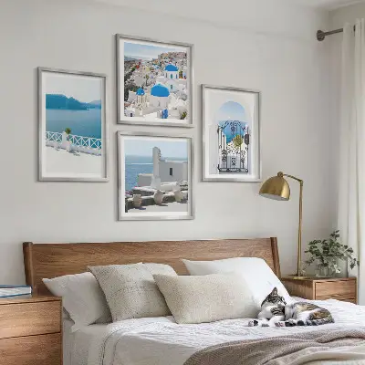 Multi-piece wall art set white buildings in Greece by the sea