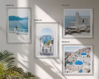 Multi-piece wall art set white buildings in Greece by the sea