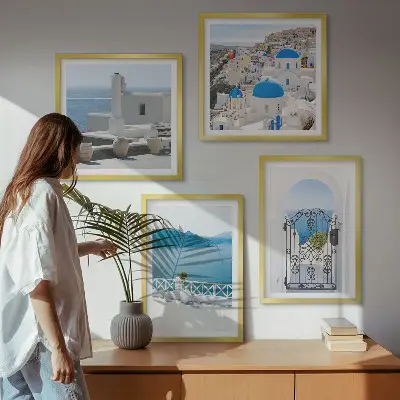 Multi-piece wall art set white buildings in Greece by the sea