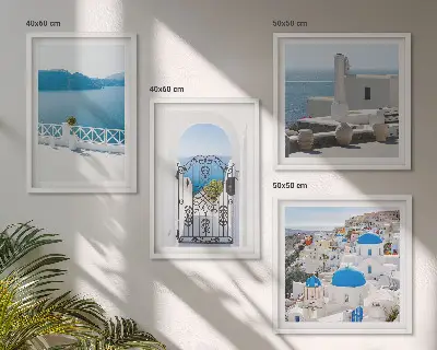 Multi-piece wall art set white buildings in Greece by the sea