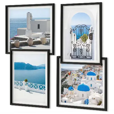 Multi-piece wall art set white buildings in Greece by the sea
