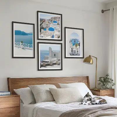 Multi-piece wall art set white buildings in Greece by the sea