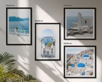 Multi-piece wall art set white buildings in Greece by the sea