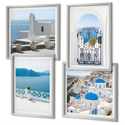 Multi-piece wall art set white buildings in Greece by the sea
