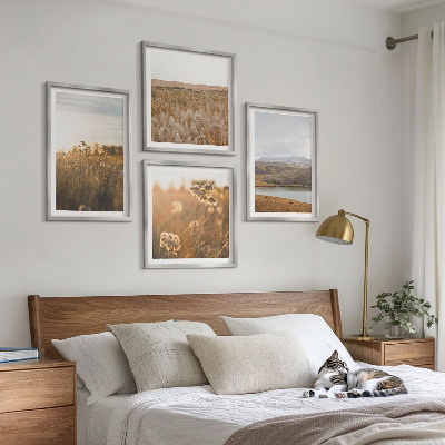 Set of 4 wall art pieces Landscapes meadows mountains lake