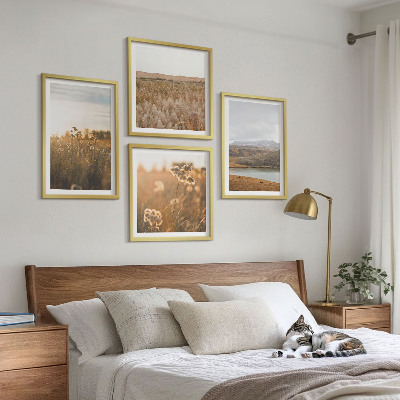 Set of 4 wall art pieces Landscapes meadows mountains lake