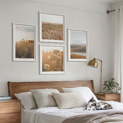 Set of 4 wall art pieces Landscapes meadows mountains lake