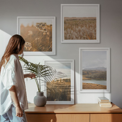 Set of 4 wall art pieces Landscapes meadows mountains lake