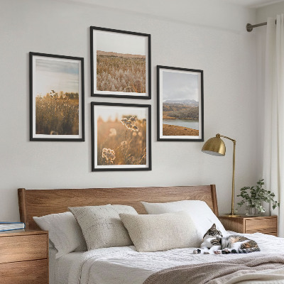 Set of 4 wall art pieces Landscapes meadows mountains lake