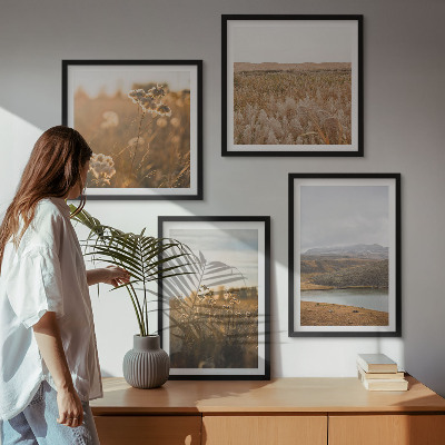 Set of 4 wall art pieces Landscapes meadows mountains lake
