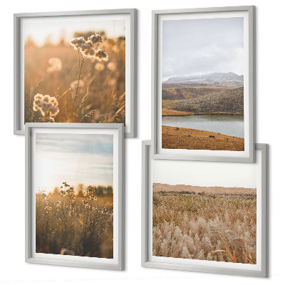 Set of 4 wall art pieces Landscapes meadows mountains lake