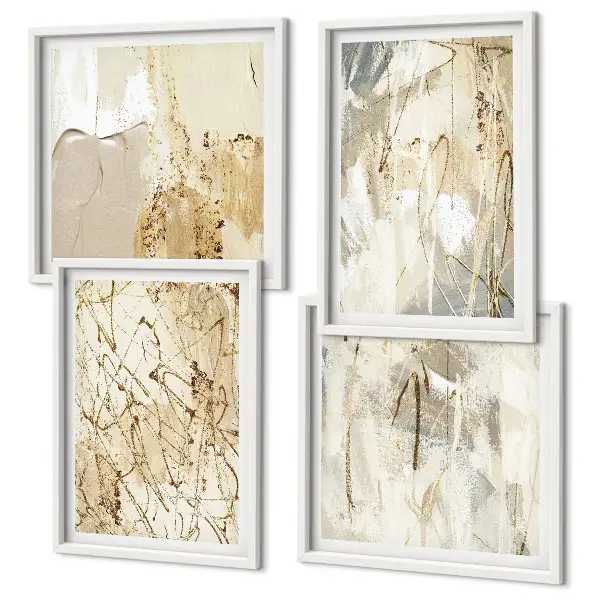 Multi-piece wall decor set featuring beige abstract shapes and lines