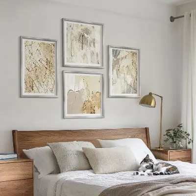 Multi-piece wall decor set featuring beige abstract shapes and lines