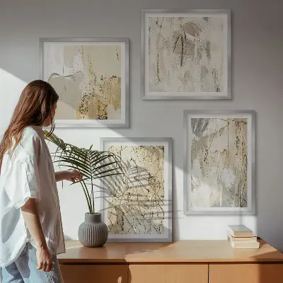 Multi-piece wall decor set featuring beige abstract shapes and lines