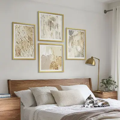 Multi-piece wall decor set featuring beige abstract shapes and lines
